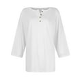 thumbnail image 5 of DENGDENG 3/4 Sleeve Tee Shirts for Women Cotton Round Neck Elbow Basic Tees Button Down Casual Summer Blouse Boho Three Quarter Length Tunics Fashion 2025 Shirts White XXL, 5 of 7