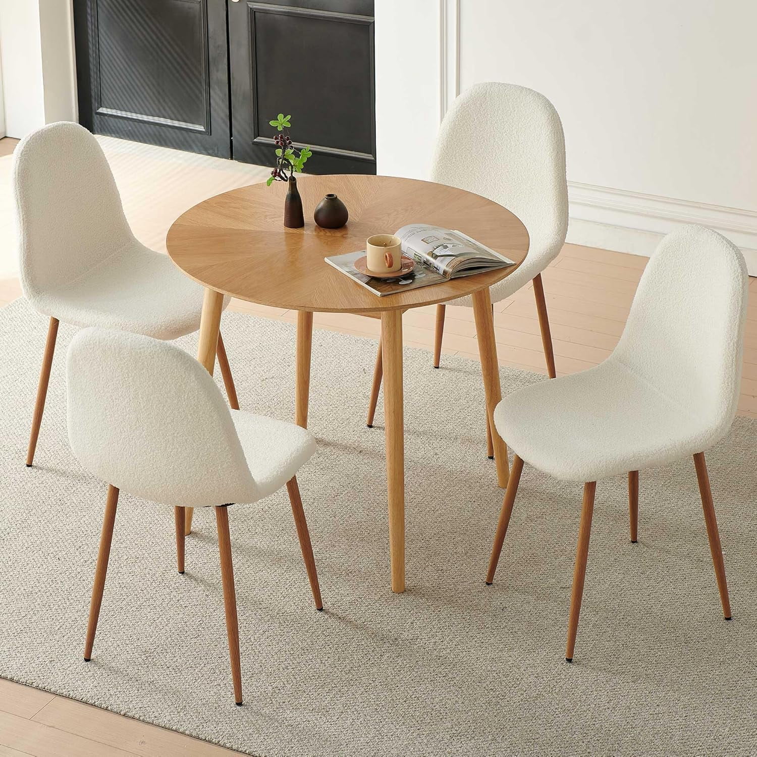 NORDICANA Dining Chairs Set of 4 - Modern Seating with Metal Legs for Living, Bedroom,Dining Room - White Teddy Fleece Chairs for Dining Room, Chair Set for 4