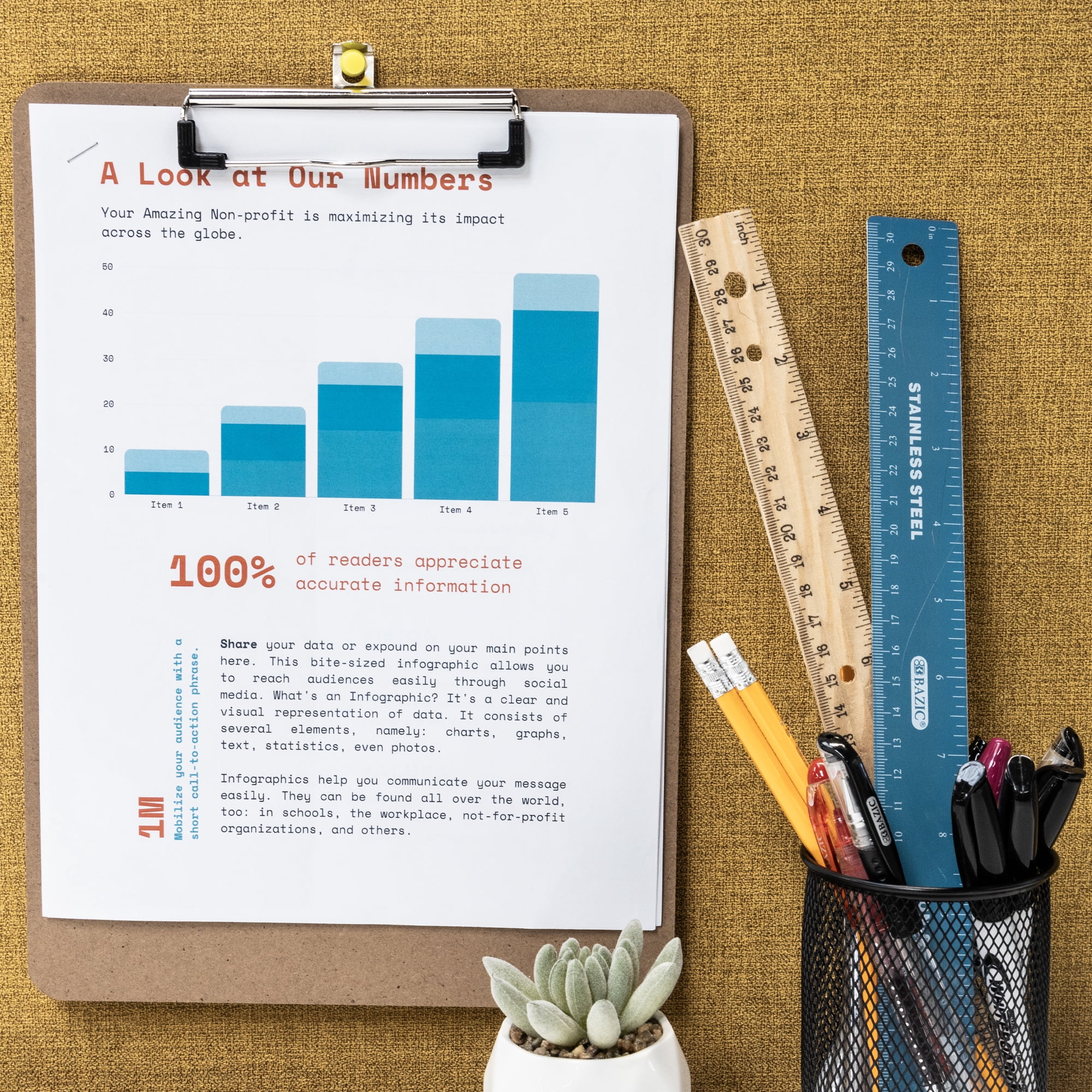 BAZIC Wood Clipboard 12.5" x 9" Low Profile Clip Hardboard, 24-Pack