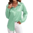 thumbnail image 2 of Blusas de Satén para Mujer, Camisas de Seda con Botones, Blusas Informales de Larga para Negocios Verde XXL, 2 of 7