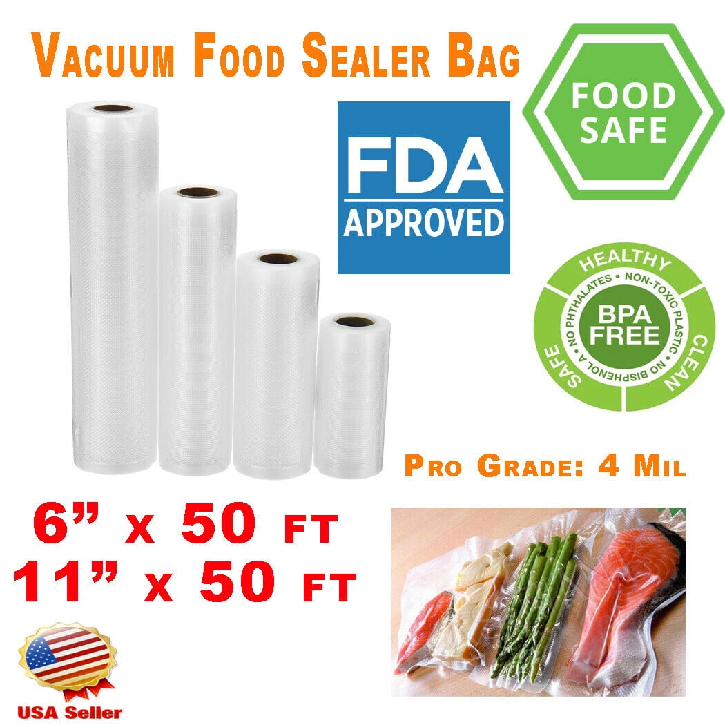 2 Assorted Pack Vacuum Sealer Rolls 6"/11"x 50' 4 Mil