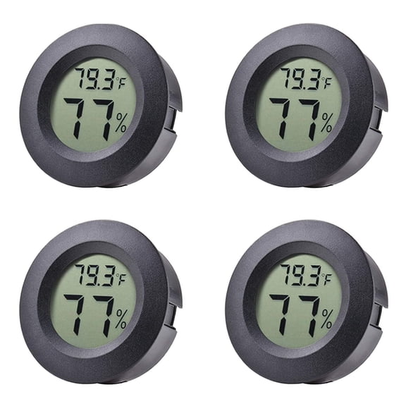 4-Pack Mini Hygrometer Thermometer Fahrenheit or Celsius Meter Digital LCD Monitor Indoor Room Round Humidity Temperature Gauge for Humidors Home Greenhouse
