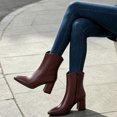 thumbnail image 5 of HAPIMO Women Ankle Boots Pointed Toe Chunky Block Heel V‑shaped Top Opening Zipper Faux Leather For Dating Dinner And Daily City Outings Wine 37, 5 of 7