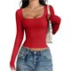 thumbnail image 2 of Camisas de Larga para Mujer, Tops Cortos, Cuello Cuadrado, Camisetas Básicas para Salir, Ropa de Invierno Y2K 2025 Rojo S, 2 of 7
