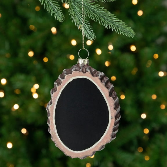 Melrose 4.25" Oval Chalkboard Tree Stump Glass Christmas Ornament - Black/Brown