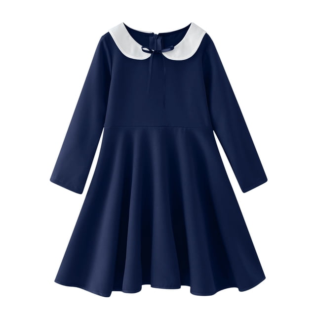 Robes pour Adolescentes Printemps Été Imprimé Volant Manches Longues Robe Décontractée Unie Marron 3-4 Ans