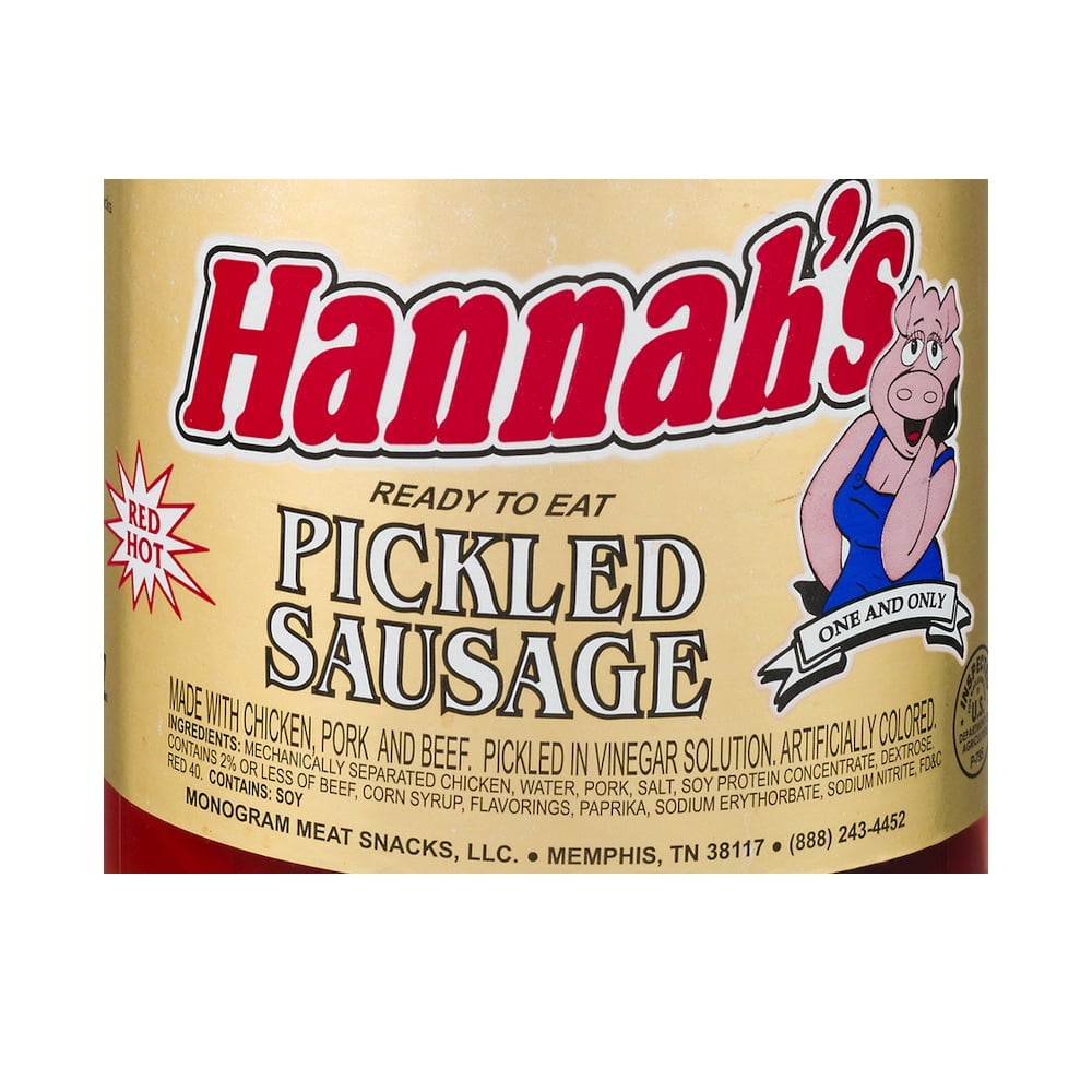 Hannah's Red Hot Pickled Sausage 39 ct Gallon Jar