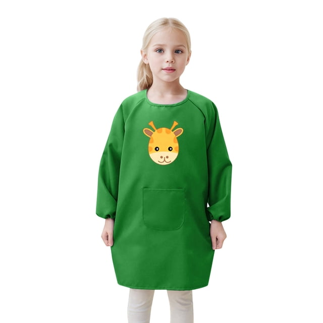 Kids Art Smock Apron For Children With Front Pocket - Long Sleeve Painting Aprons For Kids