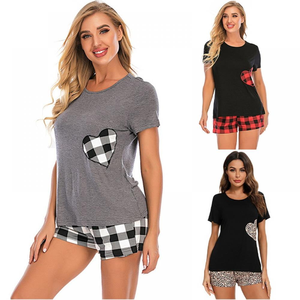 Ladies Shorty Pyjamas Women s Ultra Soft Plaid Shorts Pajamas Set Short Sleeve Pajamas Pajamas S XXL