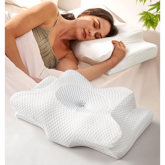 Emircey Clinical-Level Relief Cervical Neck Pillow for Sleeping, Orthopedic Contour Memory Foam Pillow for Side Sleepers, Cooling Reading Pillow for Neck Relief, Ergonomic for Back Stomach Sleepers