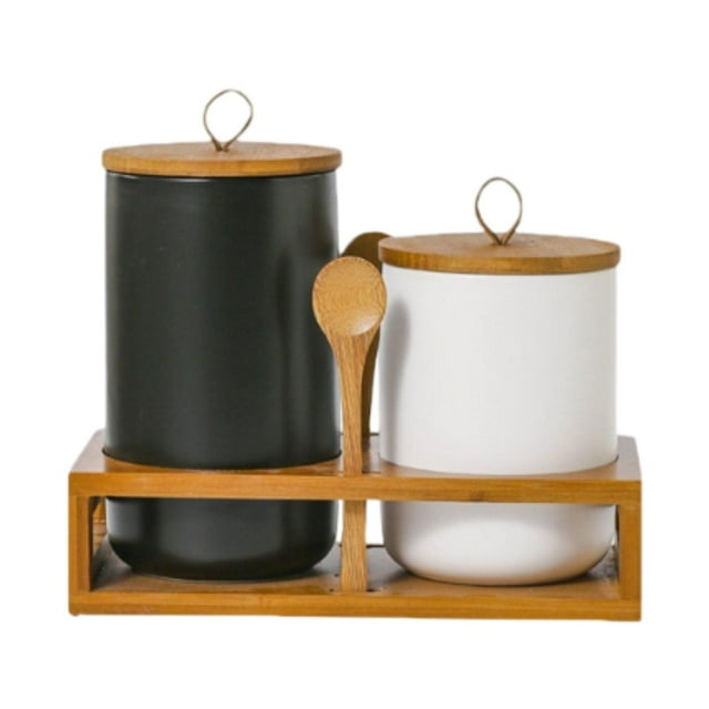 Juego de 2 botes de cocina, bote de café, tarro de cocina multifuncional simple, recipiente de almacenamiento, tarro para té, especias, granos de café blanco negro 1 m 1 l