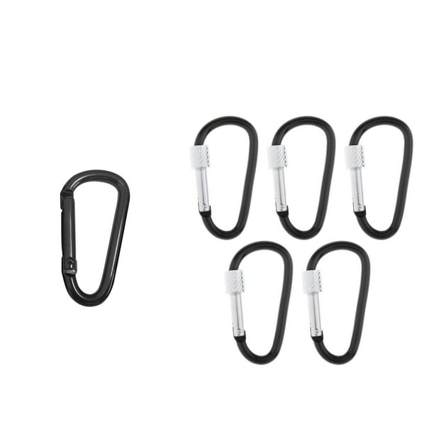 Paquete de 6 Mosquetones de aluminio Negro Sunnimix Mosquetón en D con Cierre de hebilla de resorte