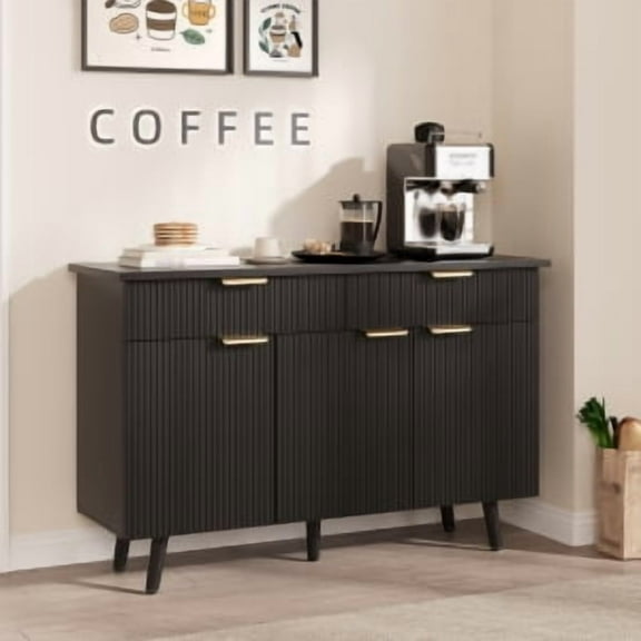 Juiluna Buffet Cabinet with Storage, Fluted Multifunctional Sideboard Cabinet with 3 Doors & 2 Drawers, 47" Modern Accent Console Table for Living Room, Dining Room, Entryway, Black