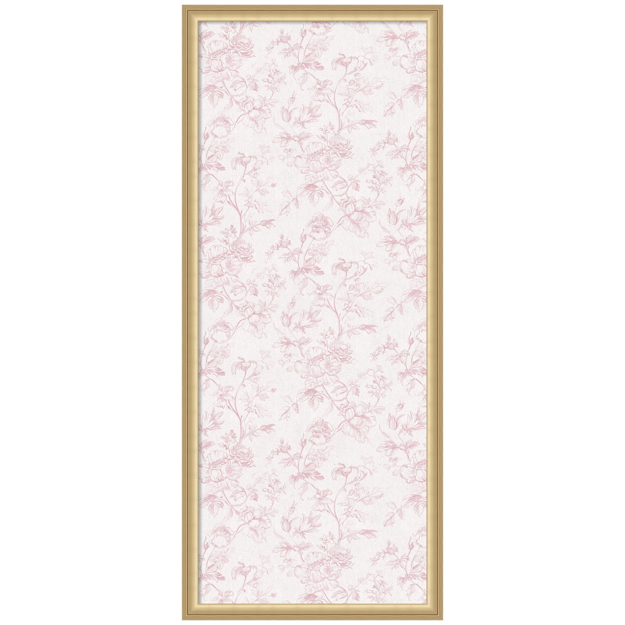 Kate and Laurel Framed Fabric Pinboard 18 x 42, Pink and White Floral Toile Printed Linen Casual Transitional Bulletin Board for Use as a Vision Board or Wall Organization, Florence Gold Frame