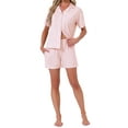thumbnail image 2 of INSPIRE CHIC Women's Solid Pajama Sets Short Sleeves Cute Soft Comfy Highly Elastic Button Up Tops and Shorts 2 Pcs L Pink, 2 of 6