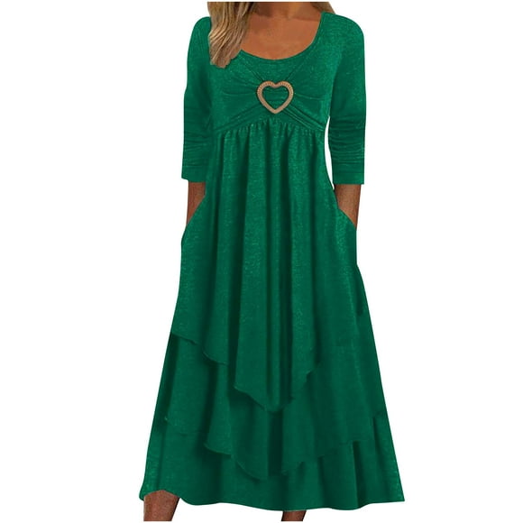 Green Dresses for Women Solid Color Long Sleeve Patchwork Lace Dress Plus Size Round Neck Fit And Flare Trendy Vacation Casual Dress Maxi Fashion Daily A-Line Blouse Backless Pleated Dress,3XL
