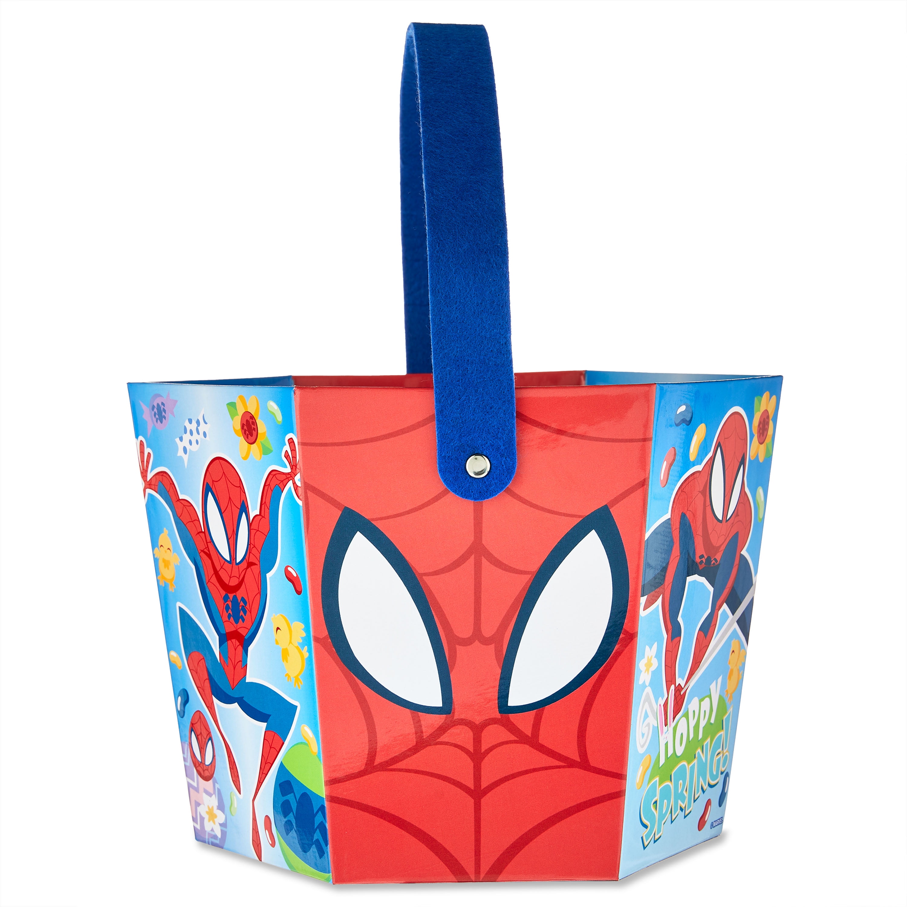 Marvel, Spiderman, Cardboard Hexagon Easter Basket with Handle, 8" Wide, Red, Blue, Multi-Color