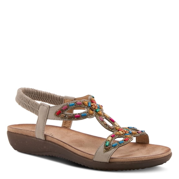 PATRIZIA Volcanic Women's Slingback T-Strap Sandals – Sandals with Slip-On Comfort, Microsuede Insole, Beaded Floral Design