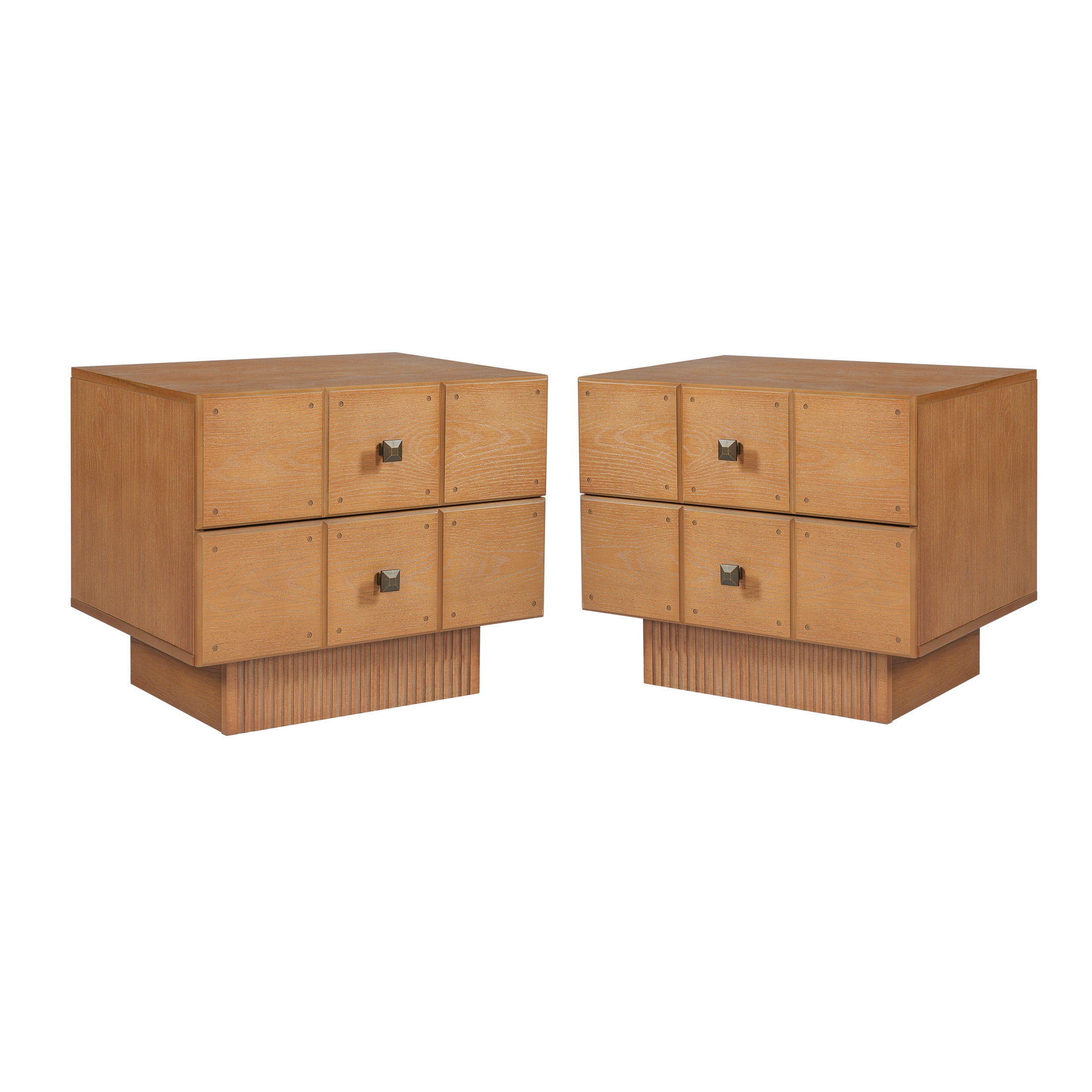 Christopher Knight Home Mid-Century Wood Nightstand with 2 Drawers, Fluted Pedestal, Brown, Set of 2