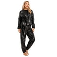 thumbnail image 3 of YEAHDOR Womens Mens Sauna Suit Long Sleeve PVC Elastic Cuffs Tops with Pants Set Slimming Fitness Sweat Suit Black XXL, 3 of 7