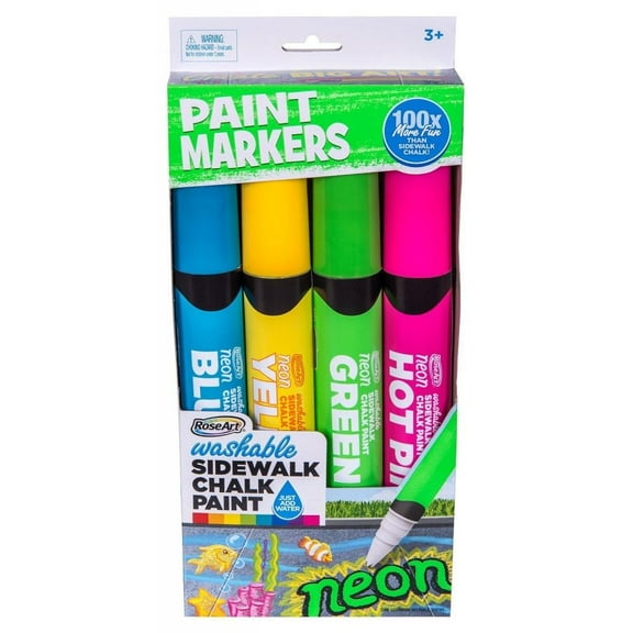 RoseArt Washable Sidewalk Chalk Paint Neon Jumbo Markers, 4 Count