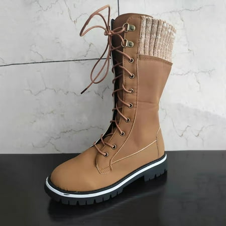 

ERTUTUYI Women s Fashion Casual Warm Long Boots High Boots Low Heels Zipper Shoes Brown 38
