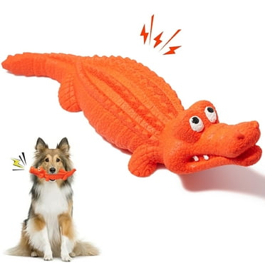 Pet Deluxe Squeaky Dog Toys for Aggressive Chewers, Durable Dog Toys Natural Rubber, Interactive Tough Dog Chew Crocodile Toy Teeth Cleaning for Medium Large Dogs