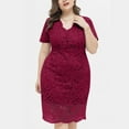 thumbnail image 5 of asdoklhq Womens Plus Size Clearance Dresses, Women Plus Size V Neck Short Sleeve Solid Lace Dress Party Dress, 5 of 9