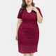 thumbnail image 5 of Vestido de fiesta de encaje sólido de manga corta con cuello en V de talla grande Sexy para mujer a la moda Fridja  qw5892, 5 of 9