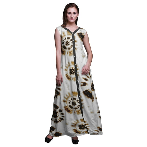 Bimba Tie-Dye Women Long Floral Party V NeckÂ DressÂ Front Slit Sleeveless Maxi Gown-Small