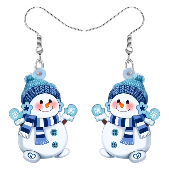 Cute Christmas Snowman Earrings Acrylic Winter Hat Scarf Snowman Dangle Jewelry For Women Holiday Gifts