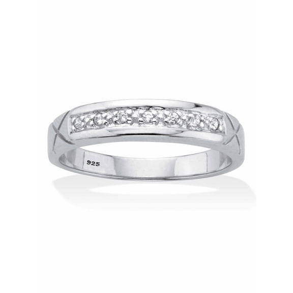 PalmBeach Jewelry Men's Round Cut Cubic Zirconia Etched Bridal Ring .06 TCW Platinum Plated Sterling Silver