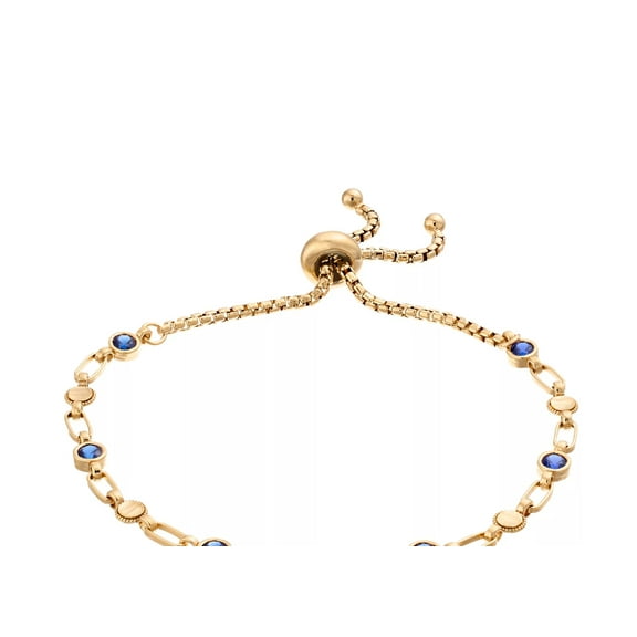 Kristen Kesho 18K Gold-Plated Sterling Silver Blue Cubic Zirconia Bolo Round Bracelet Adjustable Length