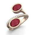 thumbnail image 2 of Dual Stone 925 Sterling Silver Rose Vermeil 2.36 Cts Oval Shape Ruby Glass Filled Boho Engagement Statement Bypass Ring, 2 of 3