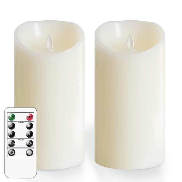Mavandes 4�x8� Flameless Flickering Candles with Remote,Real Wax LED Battery Operated Pillar Candles with Timer,I