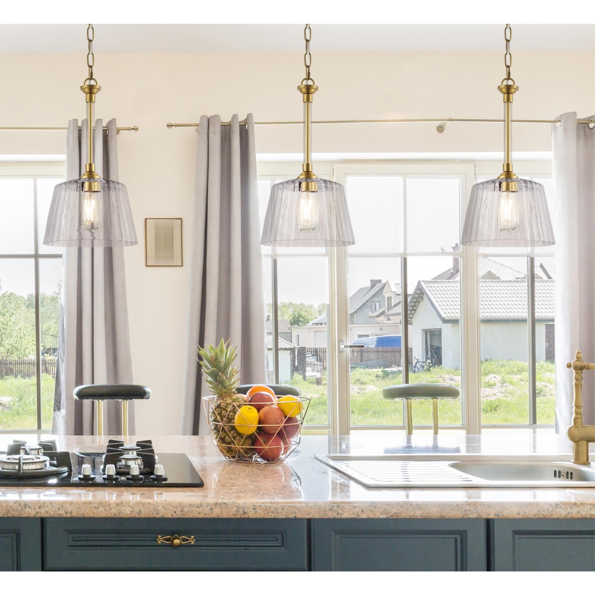 Westinghouse Lighting Aggie 1-Light Indoor Pendant - Brushed brass finish with clear ribbed glass