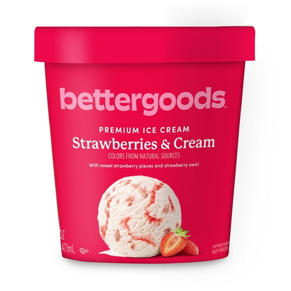 bettergoods Strawberries & Cream Premium Ice Cream, 16 fl oz