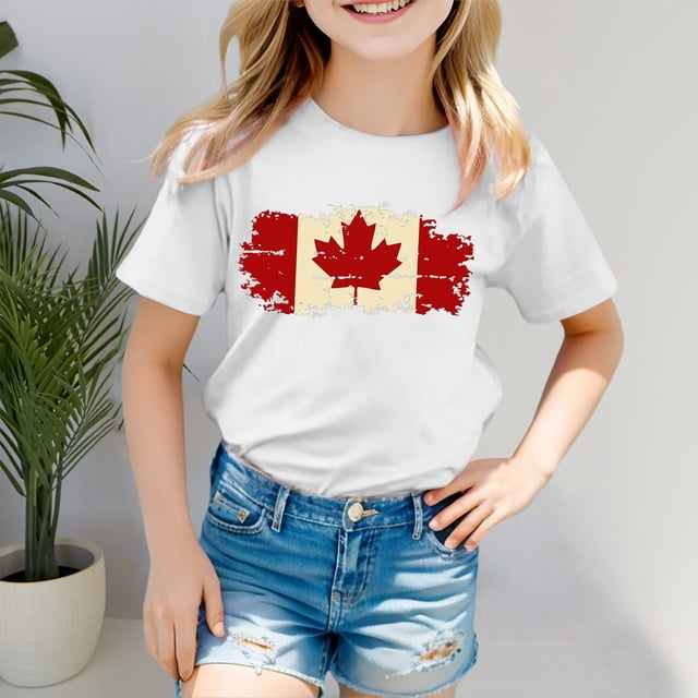 T-shirts pour Filles Imprimé Manches Courtes Hauts d'Été Tendance pour Filles 8-9 Ans Mode Filles