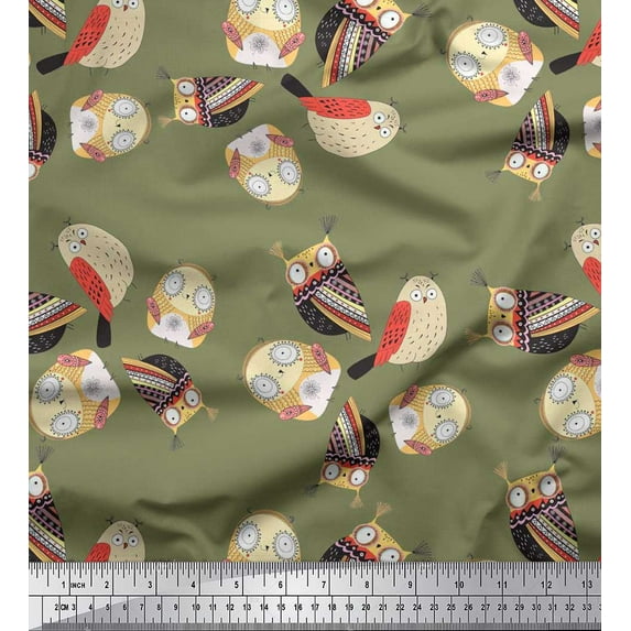 Soimoi Cotton Voile Fabric Bird & Owl Kids Printed Craft Fabric by The Yard 42 Inch Wide