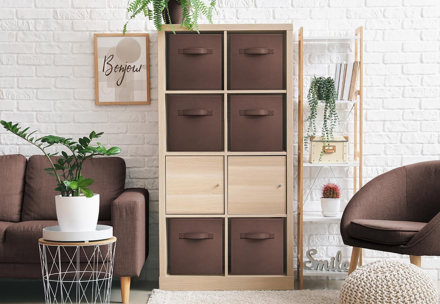 Sorbus Collapsible Fabric Cube Storage Bin (10.5" x 10.5"), Brown