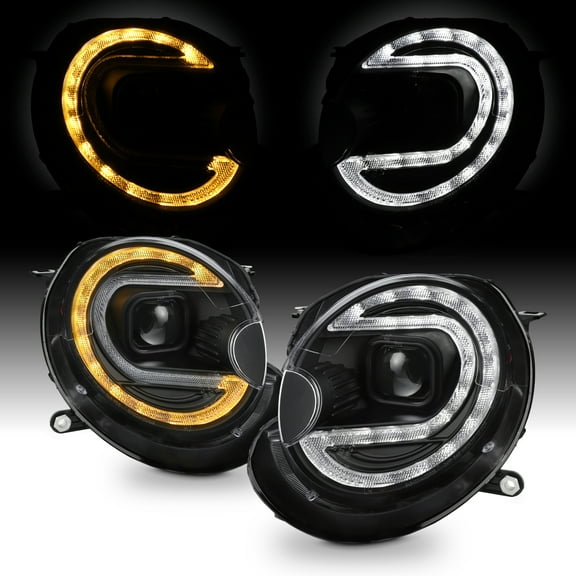 AKKON - Fits 2008-2014 Mini Cooper [Halogen Type] Projector Black Headlights Pair w/ LED Parking Turn Signal SwithcBack