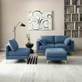 thumbnail image 5 of Free Combination 3 Seater Sofa with Ottoman, Modern Leisure L Shape Couch with Gold Legs, Cozy Fabric Upholstery Sofa with Stabilize Solid Wooden Frame, Blue, 5 of 9