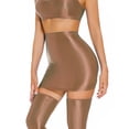 thumbnail image 3 of Aivtalk Womens Mini Skirts Bodycon Metalic Shiny Liquid Oil Glossy Pencil Skirt Seamless Smooth Stretchy Tight Hip High Waist See Through Slim Fit Bandage Skirt Nightclub Outfit Brown XL, 3 of 6