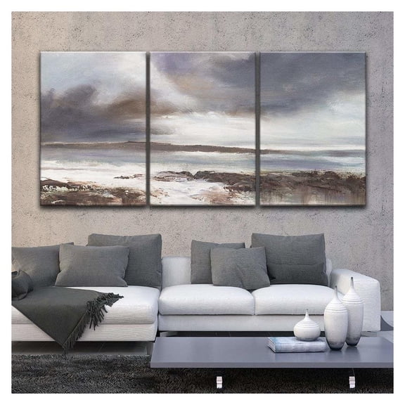 wall26 - 3 Panel Canvas Wall Art - Oil Painting Style Coastal Landscape - Giclee Print Gallery Wrap Modern Home Art Ready to Hang - 16"x24" x 3 Panels