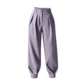thumbnail image 3 of Women's High Waist Pleated Suit Jogger Pants Tapered Ankle Cuff Dress Trousers Loose Fit Business Casual Work Pants with Pockets Purple, 3 of 6