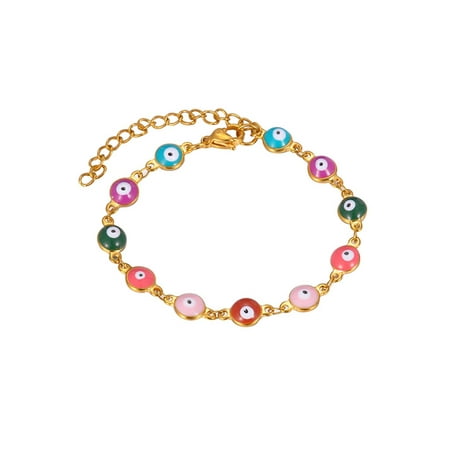 Gold Evil Eye Jewelry - Stainless Steel Multi Evil Eye Gold Link Bangle 5cm Extension Jewelry Bracelet