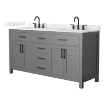 Beckett 66" Dark Gray Double Vanity & Giotto Quartz Top (3-Hole) & Black Trim