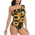 thumbnail image 3 of Pofeuu Scottish Blue Plaid Sunflower Print Women's One Piece Swimsuits One Shoulder Swimwear Asymmetric Ruffle Monokinis Bathing Suits-Small, 3 of 6