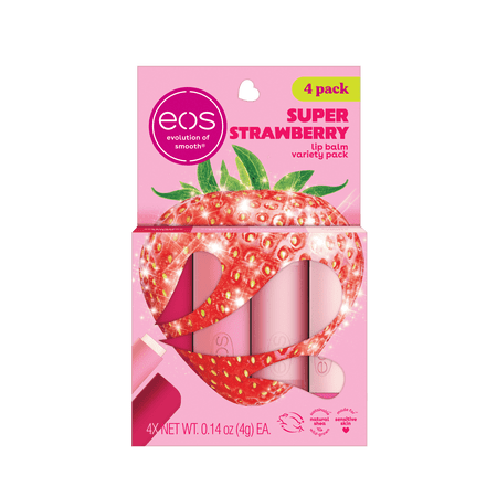 eos Super Strawberry Lip Balm Variety Pack  Made for Sensitive Skin  0.14 oz  Pack of 4