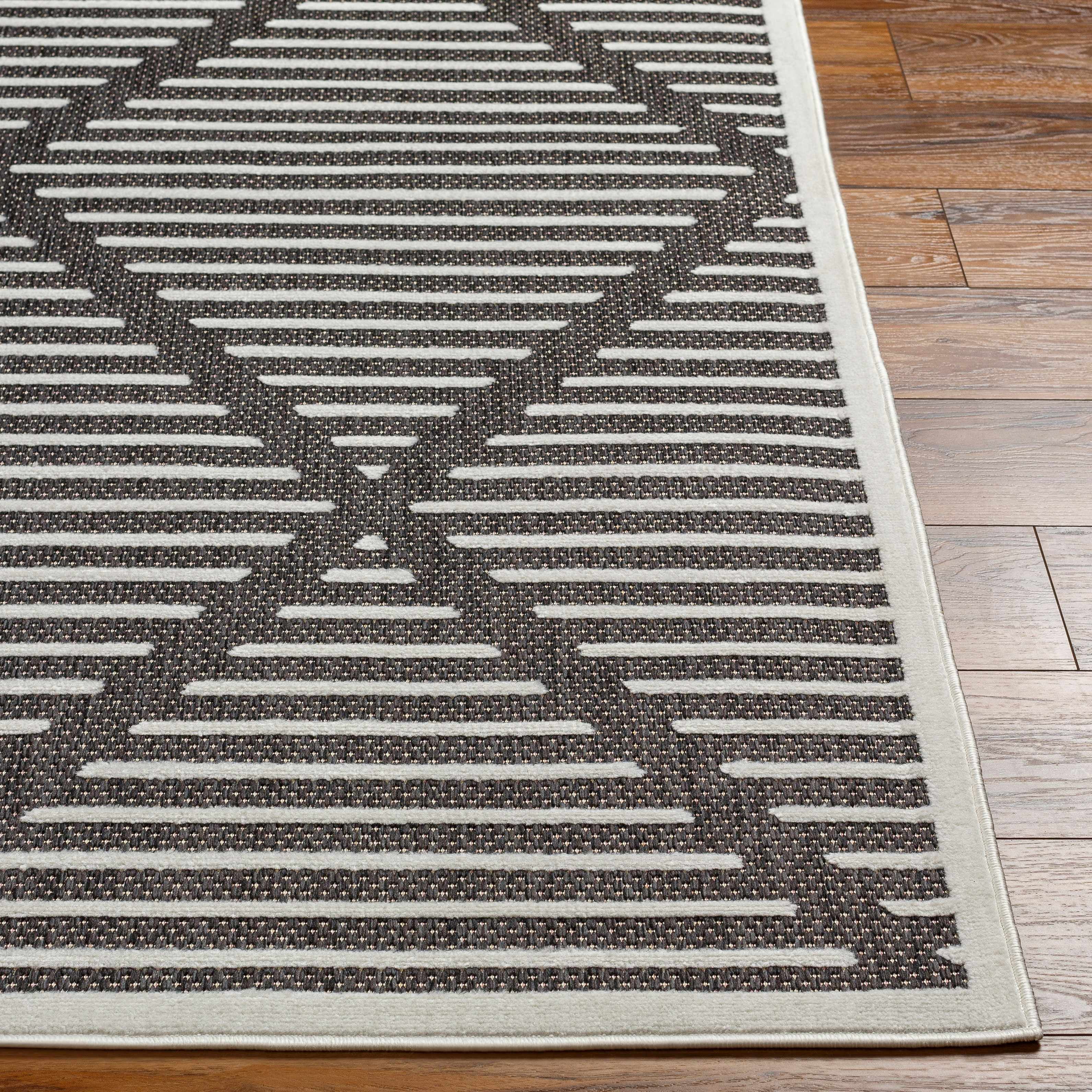 BoutiqueRugs Anah Geometric Indoor Outdoor Rug - Boho High Low Textured Area Rug - Performance Carpet for Porch, Living Room - High Traffic - Black and White - 7'10" x 10' (8x10)